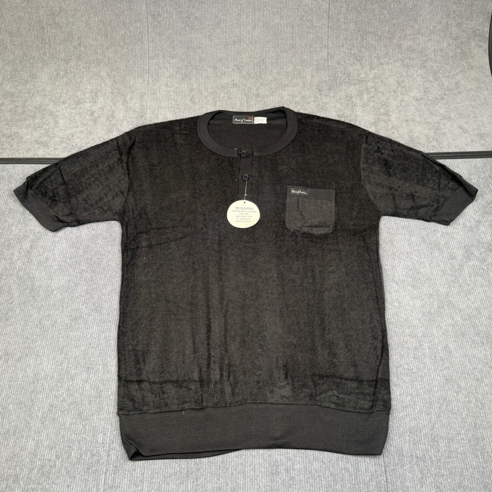 Vintage Deadstock Moni of London Terry Cloth Henley Shirt Sz XL Black NWT Ringer